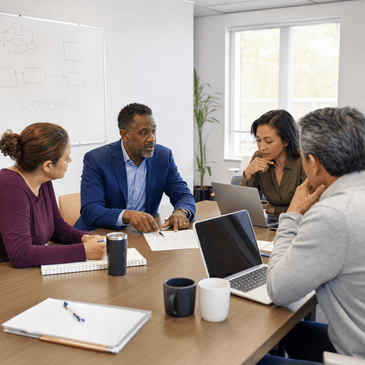 A consulting session at a conference table